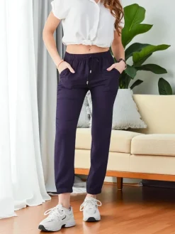 Sofía Granatowe Spodnie Długie z Lyocellu