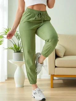 Spodnie Joggery Damskie Flora Jasnozielone 100% Bawelna Komfortowe