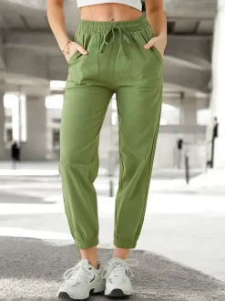 Spodnie Joggery Damskie Flora Jasnozielone 100% Bawelna Komfortowe