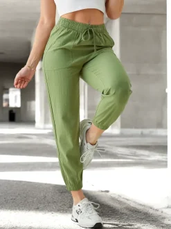 Spodnie Joggery Damskie Flora Jasnozielone 100% Bawelna Komfortowe