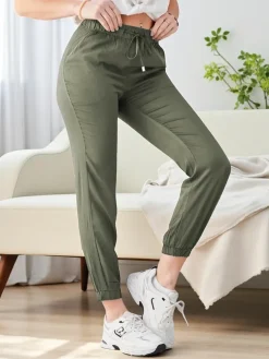 Spodnie Raffaello Khaki Długie Z Tkaniny Lyocell