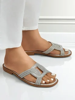 Srebrne sandały Royalfashion Ariadne - płaski obcas, skóra ekologiczna