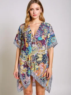 Sukienka Pareo Ariadna Royalfashion, wielokolorowa, dekolt w serek