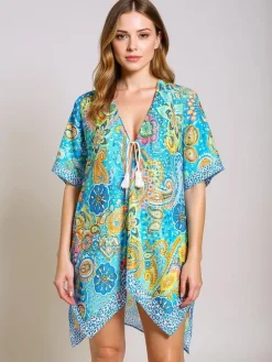 Sukienka Pareo Aurora Riviera – kolorowa tkanina Royalfashion, dekolt V