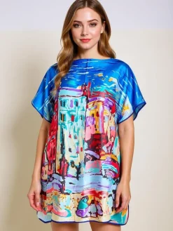 Sukienka pareo Demetria Royalfashion – wielokolorowa, uniwersalna, do kolana