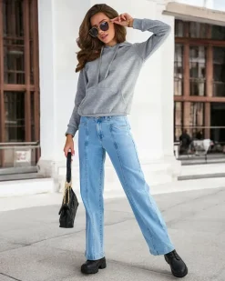 Szara damska ocieplana bluza z kapturem - Odzież