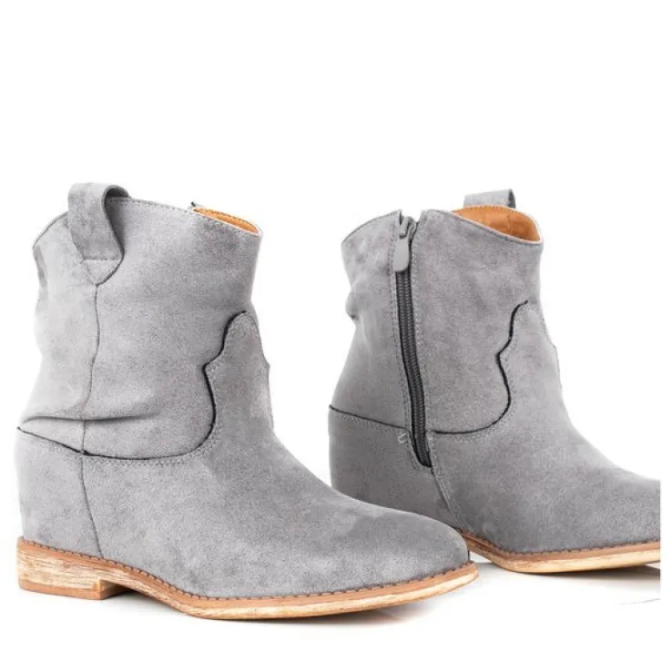 Szare kowbojki na koturnie Bertold - Obuwie