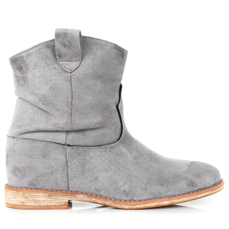 Szare kowbojki na koturnie Bertold - Obuwie