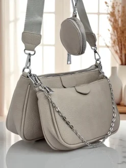 Torebka damska Arete MultiSet skóra ekologiczna gołębi szary, 3w1 elegancja