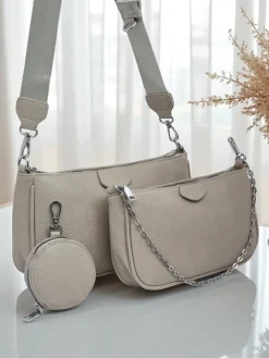 Torebka damska Arete MultiSet skóra ekologiczna gołębi szary, 3w1 elegancja