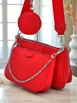 Torebka damska Arista Rosso z ekoskóry, łańcuszek, mini zestaw