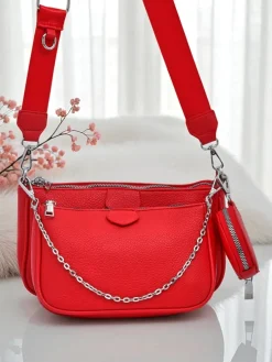 Torebka damska Arista Rosso z ekoskóry, łańcuszek, mini zestaw