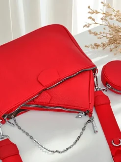 Torebka damska Arista Rosso z ekoskóry, łańcuszek, mini zestaw