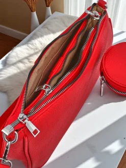 Torebka damska Arista Rosso z ekoskóry, łańcuszek, mini zestaw