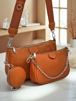 Torebka damska Calista camel skóra ekologiczna 3w1 modny zestaw