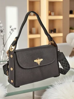 Torebka damska Hera Nero z eko-skóry z ozdobną pszczołą – szary