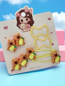 Zestaw spinek do włosów z motywem niedźwiadków i kokardek