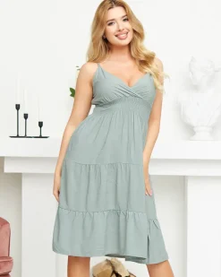 Zielona damska letnia sukienka do kolan - Odzież