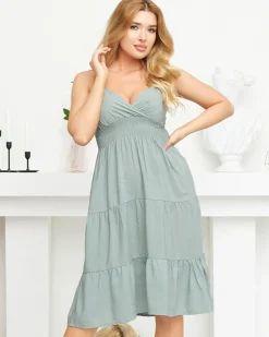 Zielona damska letnia sukienka do kolan - Odzież