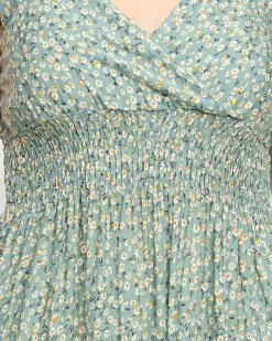 Zielona krótka sukienka w drobny kwiatowy wzór - Odzież