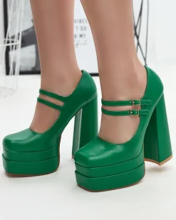 Zielone damskie czółenka na wysokim słupku Edisa - Obuwie