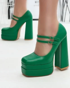 Zielone damskie czółenka na wysokim słupku Edisa - Obuwie