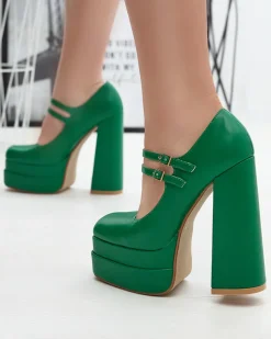 Zielone damskie czółenka na wysokim słupku Edisa - Obuwie