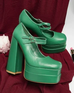 Zielone damskie czółenka na wysokim słupku Edisa - Obuwie