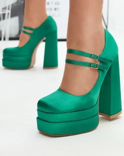 Zielone damskie czółenka na wysokim słupku Elika - Obuwie
