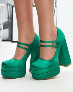 Zielone damskie czółenka na wysokim słupku Elika - Obuwie
