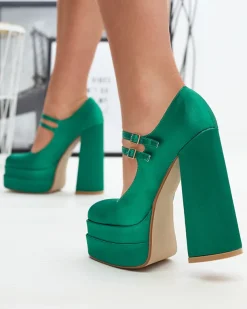 Zielone damskie czółenka na wysokim słupku Elika - Obuwie