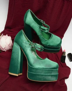 Zielone damskie czółenka na wysokim słupku Elika - Obuwie